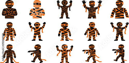 Foto A collection of cute cartoon mummy characters in various poses for halloween the