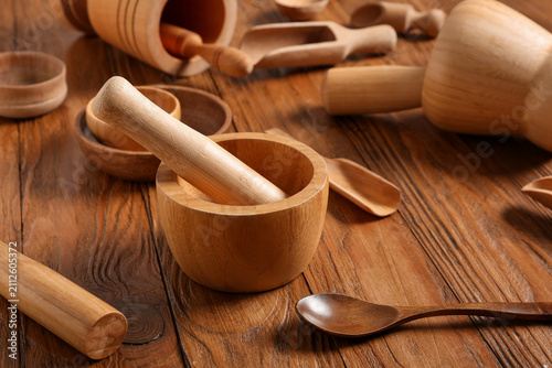 Wooden mortar and pestle wi...