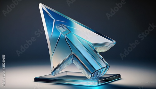 clear glass computer mouse cursor arrow shape crystal sculpture with computer technology internet mousepad interface transparent navigation computing software abstract geometric sculpture