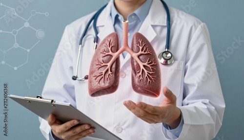 Doctor Holding Floating 3D Anatomical Human Lungs Model