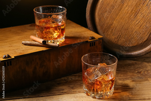 Glasses of cold whiskey wit...