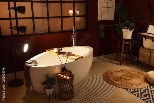 Interior of dark bathroom w...