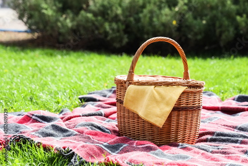 Wicker basket with napkin a...