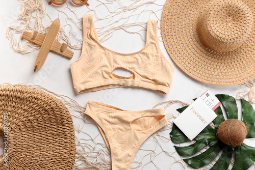 Stylish beige swimsuit with...