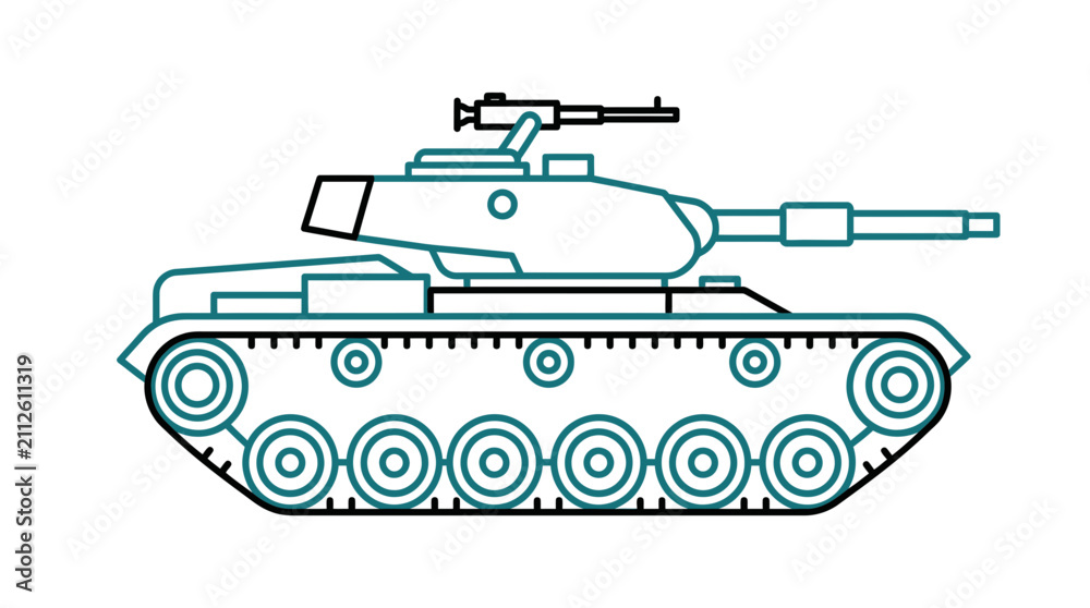 Obraz premium Modern Military Tank Vector Illustration - Outline Style