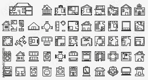 Bild auf Leinwand House Plans and Interior Layout Icons.