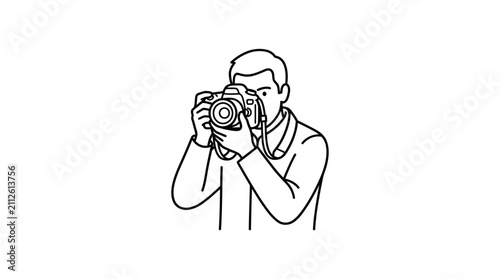 Professional Line Drawing of Person Using DSLR Camera Minimalist Style Black and White with high quality professional line art symbols for modern creative design and digital branding projects