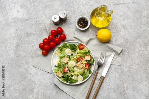 Plate with tasty Caesar sal...