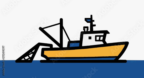 Konstfotografi Illustrated Fishing Boat on Calm Waters.