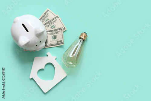 Piggy bank with money, hous...
