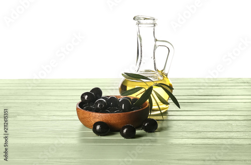 Decanter of fresh olive oil...