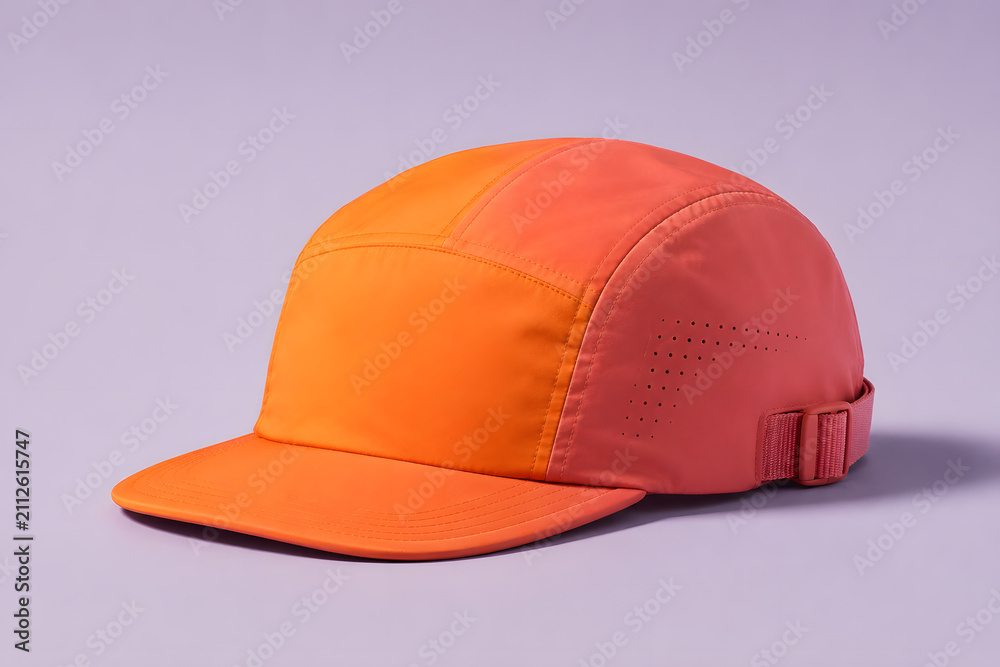 Fototapeta premium Orange Gradient Futuristic Five Panel Cap in Studio