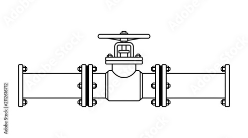 Konstfotografi Industrial Pipe Valve with Flanges, Technical Drawing Illustration
