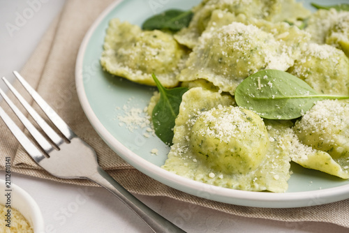 Plate of tasty ravioli with...