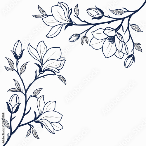 magnolia border frame with leaves
