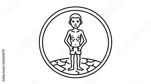 Foto Thin Boy Starving in Cracked Earth Icon