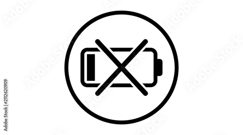 Fotografie Low Battery Icon with Cross Symbol, Power Off, Energy Depleted, No Power