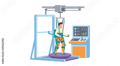 Canvastavla Man in exoskeleton suit using advanced rehabilitation equipment