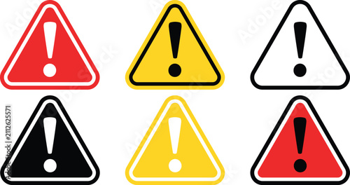 Warning Triangle Icon Set with Exclamation Symbols, Hazard Alert Sign Collection Safety Design, Symbol Pack with Emergency Warning Icons, Emergency Caution Icon Pack Traffic Security