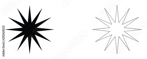 Foto Two abstract starburst graphic elements presented side by side one solid black a