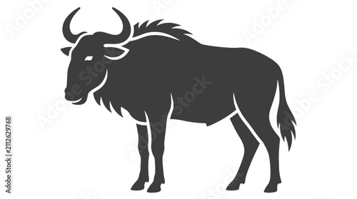 фотографія Black wildebeest gnu animal silhouette standing profile.