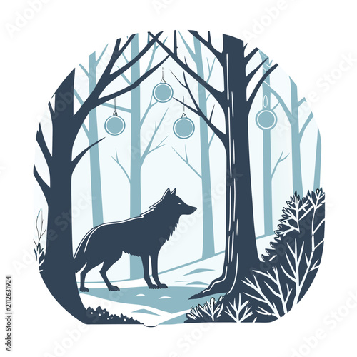 Photography Wolf and Cat Wildlife Silhouette Vector Illustration in Forest with Wild Animals