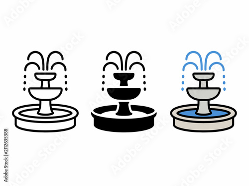 Three icon variations of a fountain with flowing water
