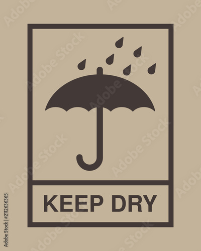 Vintage Keep Dry Packaging Symbol with Umbrella and Raindrops for Shipping Handling and Moisture Protection