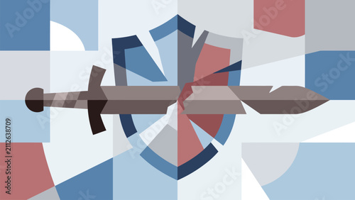 Foto Modern flat illustration of a broken missile representing the end of armed conflict, disarmament, peace negotiations, and global security awareness campaigns