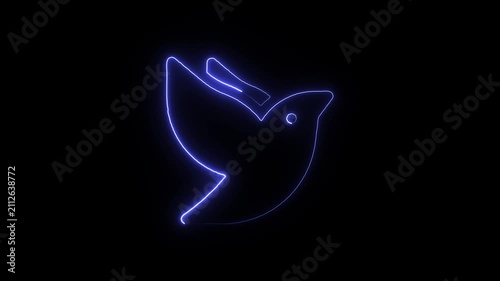 Neon blue glowing outline of a flying bird icon on black background a minimalist line art drawing of in flight