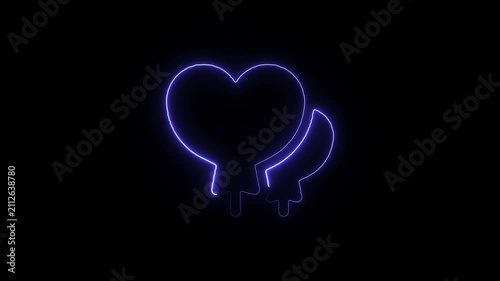 Neon blue line art of two heart shaped balloons on strings a glowing graphic showing simple