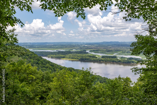 Scenic Mississippi River Valley Overlook from Great Bluffs State Park in Minnesota during Summer