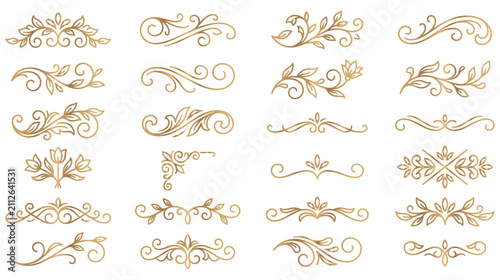 Graceful golden swirl dividers and floral accent marks.