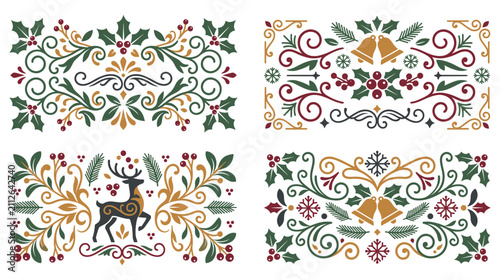 Set of four elegant christmas decorative card borders.