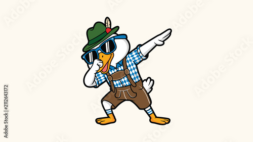 Canvastavla Funny duck in traditional bavarian lederhosen performing dab pose vector