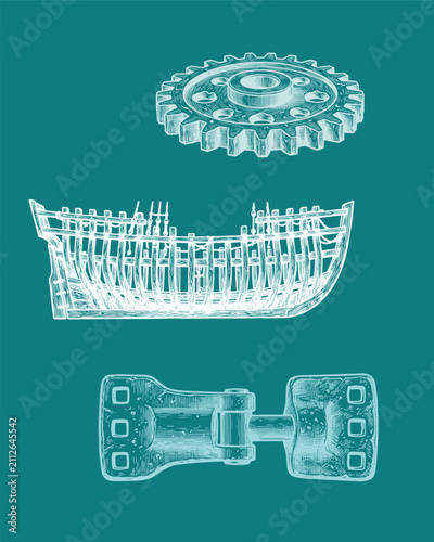 Картината върху платно historic shipbuilding elements and heavy marine hardware, hull framing, rudder f