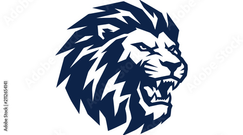 Foto Blue stylized roaring lion mascot graphic.