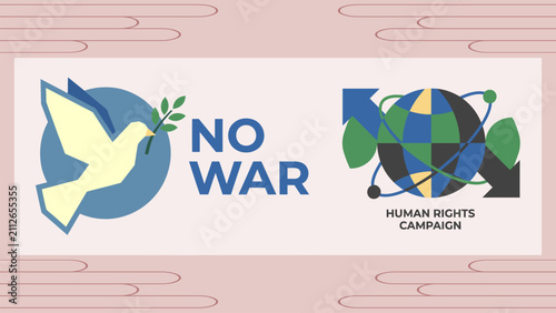 Fotografi Dove, globe, and peace message promoting nonviolence, international cooperation, human rights, and hope