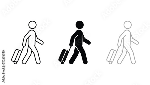 Photography Three travelers walking with suitcases