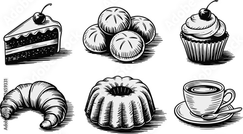 фотографія Vintage bakery treats flat vector illustration