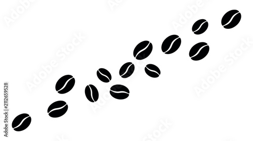 Coffee Bean Trail Silhouette Set, Black silhouette roasted coffee seeds trail, Organic espresso bean icons on white background, coffee, beans, vector, illustration, silhouette, roasted, espresso, seed
