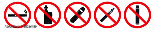 Cuadro en lienzo Set of no smoking and no vaping prohibition signs with black icons