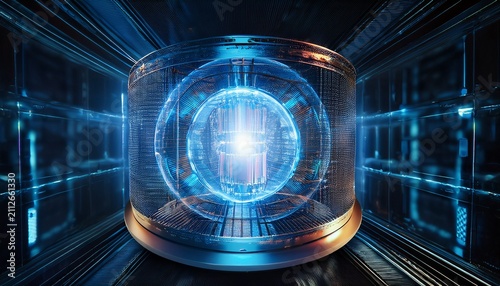 futuristic quantum computer core or energy source in high tech laboratory