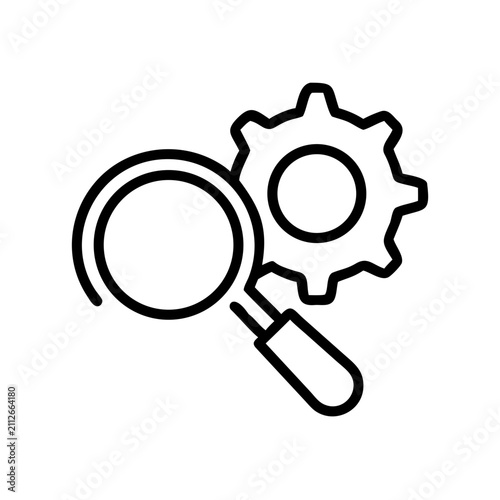 Magnifying glass and gear icon for search settings or optimization.