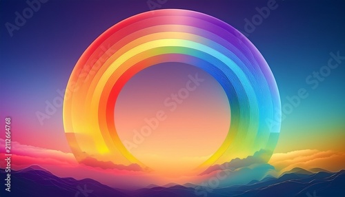 a translucent rainbow circle overlays a soft gradient sky representing pride and diversity for pride month