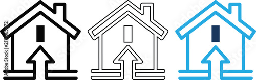 Home improvement and building renovation icon set showing arrow structure for housing.