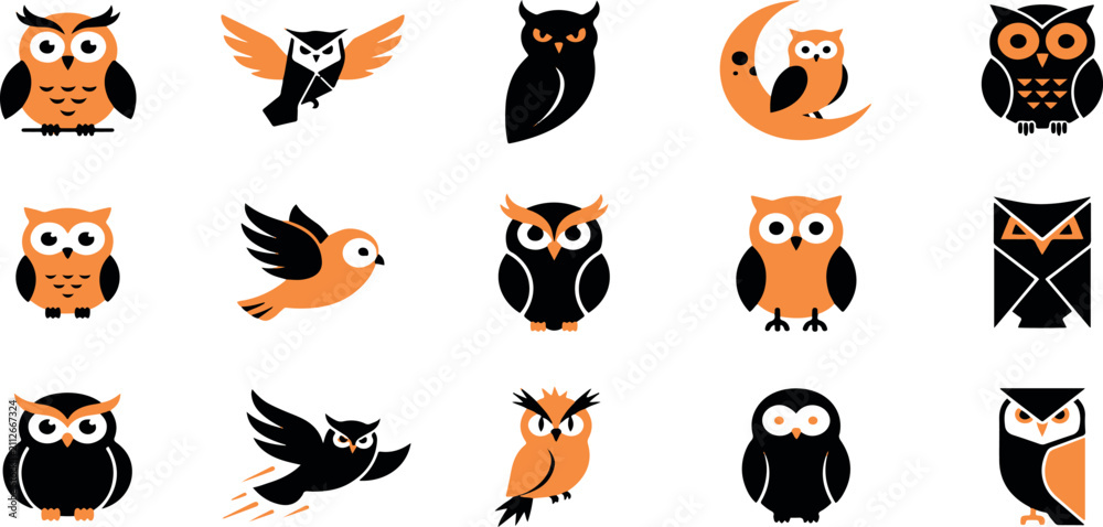 Obraz premium Collection of cute owl icons and illustrations in various styles for creative design projects and graphic elements