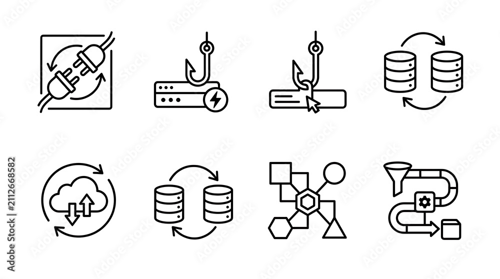 Fototapeta premium Cybersecurity and Data Management Line Icon Set