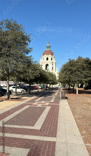 Pasadena City Hall Domed Tower View Framed by Trees in Pasadena California