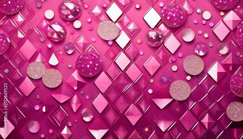 glittery pink background with scattered rhinestones and sequins in a geometric pattern sparkly fancy sparkly fancy